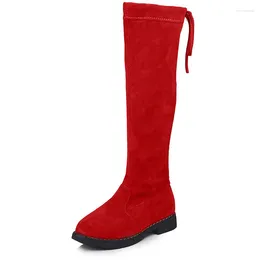 Buty mumoresip zimowa ciepła guma dla dużych dziewcząt dla dzieci kolana z tyłu koronkowe miękkie bawełniane pluszowe w dziecińce 26-36