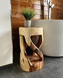 나무 원형 의자 회전 (50x28x28) 천연 측면 테이블 가구 꽃 의자 솔리드