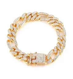 TB0022 22 cm x 13 mm Hip Hop Heavy Full Crystals Cuban Bracelets Jewelry For Men 18k Gold Plated No Fade4752978