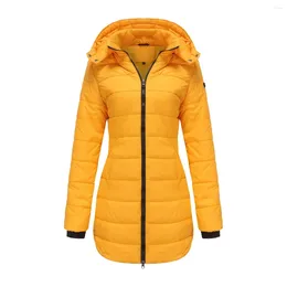 Kadın Trençkotları Kadınlar İçin Kış Ceketleri 2024 Puffer Kapitone Ceket Uzun Soğuk Ceket Parkas Abrigo Mujer Manteau Femme Hiver Sarı Donanma