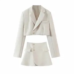 ملابس Xeasy Women Blazer Salting بدلتين مع تنورة من الإناث بدلة تويد طويلة الأكمام قصيرة 240202