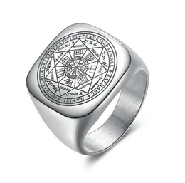 Anelli a grappolo Solomon per uomo Colore argento Rune magiche con sigillo in acciaio inossidabile Amuleto pagano Gioielli maschili15930083