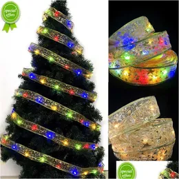 Christmas Decorations 1/2/ Tree Ornaments Double Layer Fairy Lights Strings Ribbon Bows With Led Year Navidad Home Decor Drop Delive Dhlxz