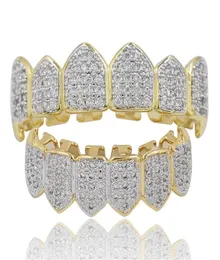 Хип-хоп Iced Out CZ Mouth Teeth Grillz Caps Top Bottom Grill Set Мужчины Женщины Вампирские грили a079441097