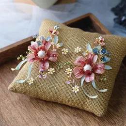 Lovely Oversize Pink Baroque Luxury Earrings Handmade Flower Turkish jewelry Prom Jewelry 240130