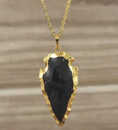 Black Obsidian Arrowhead Arrow Pendant Charms med guldpläterade kanter bail Black Arrowheads Agate Druzy Quartz Pendant SD48315194799