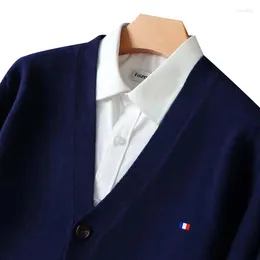 Мужские свитера, кашемировый вязаный кардиган, пальто с v-образным вырезом для среднего возраста, шерстяной осенне-зимний толстый свитер, мужская куртка, мягкая теплая куртка размера плюс M-5XL