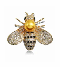 New Fashion Men Women Suit Dress Brooch Pin YellowWhite Gold Plated CZ Bee Brooch for Men Women for Party Wedding NL6255697093