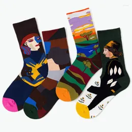 Men's Socks Ins Tide European And American Street Oil Painting Personality Art Couple Explosion Models In Tube