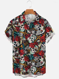 Mäns casual skjortor 2024 Vintage Rose Style Hawaiian Skull Camisas Africanas Para Hombre Camicia Hawaiana