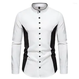 Mäns casual skjortor svart vit lapptäcke långärmad Henley skjorta män 2024 varumärke bandad mandarin krage klänning affär