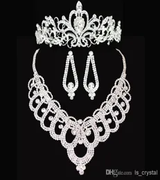 Parlak kristal rhinestone taç tiara düğün küpeleri gelin takılar set düğün aksesuarları gelin kostüm mücevherces1058312