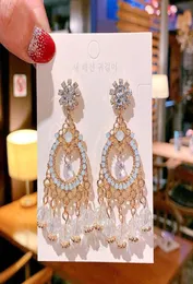 Whole fashion large circle crystal tassel shiny rhinestone diamond pendant earrings jewelry3394656