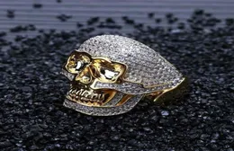 حلقات Iced Out for Men Hip Hop Luxury Designer Mens Bling Diamond Gold Skull Ring 18K Gold Gold Plated Rapper Ring Jewelry Lov6848395