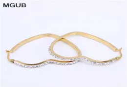 Brincos de argola de cristal em forma de coração de aço inoxidável joias femininas populares vendendo joias baratas cor dourada lh16027321721775