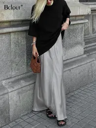 Skirts Bclout Elegant Satin Gray Women Autumn Solid Office Lady Thin Long Fashion High Waist Party Vintage Female