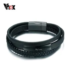 Vnox Genuine Leather Bracelet Bangle for Men MultiLayer Leather ID Identification Male Casual Jewelry Engraved Service Y18917092174019