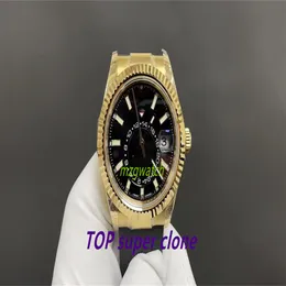 Noob Watch Mechanical 9002 Bewegungsdurchmesser 42 mm Mondphasenfunktion Naturkautschukgürtel Saphirkristallglas Schwarz Zifferblatt wasserdicht