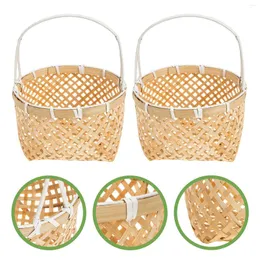 Dinnerware Sets 2Pcs Rattan Fruit Baskets Small Picnic Basket Woven Bread Wicker Candy Egg Bin Weaving Cutlery Serving