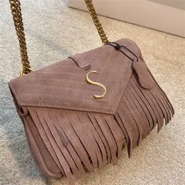 S-Letter Crossbody Designer Bag Gold Chain Leather Handbag Ladies Fringe Suede Bag冬の茶色のメッセンジャーバッグファッションタッセルショルダーバッグウォレット