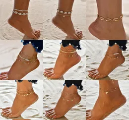 Cavigliere di perline di conchiglia multistrato della Boemia per le donne Braccialetti alla caviglia con stella marina stella vintage sulla catena del piede della gamba Gioielli da spiaggia estiva4828396