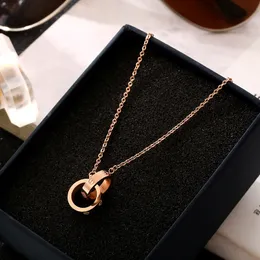 2024 collana per donna amore gioielli ciondolo in oro doppio anello in acciaio inossidabile gioielli moda anelli ovali ad incastro collane a catena clavicolare designerQ7