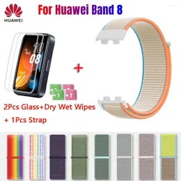 Watch Bands Glass Strap For Huawei Band 8 Nylon Loop With 3D Curved Screen Protector Cover Film Protective