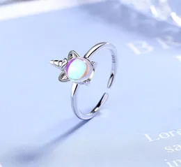 Miłośnicy prezenty 925 Sterling Silver Fancy Fancy Unicorn Opal Rings Regulowany rozmiar palca dla kobiet ślub otwarty pierścionek srebrna biżuteria 5273550