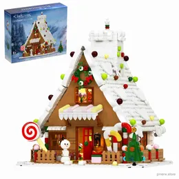 Blocks 1090Pcs New Year Winter LED city Christmas Gingerbread House Building Block Snow Snowman Hut Light Brick Toy Children Xmas Gifts