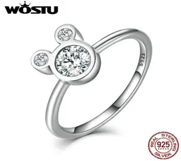 Wostu New Fashion Real 925 Sterling Silver Cute Sparkling Mouse Cartoon Rings for Women Girl Luxury Original Fine Jewelry CQR0326661007