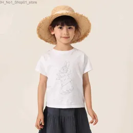 T-shirts Marc Janie Girls Summer Sheer Slub Cotton Kort ärmar T-shirts 230770 French Series Q240218