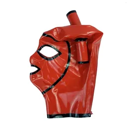 Set di reggiseni MONNIK Maschera in lattice Cappuccio rosso Coda di cavallo Tubo per capelli e tuta fetish con finiture a contrasto