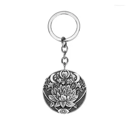 Keychains 1pcs Wicca Lotus Eyes Moon Pendant Key Chain Prettiest Women Mandala Flower Keyring Phase Meditation Yoga Jewelry