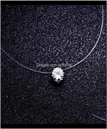 Pendant Necklaces Fashion Square 6 Claw Cz Stone Crystal Zircon Invisible Transparent Fishing Line Chain Necklace For Women T8Bhj 8513222