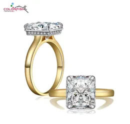 Colorfish Luxury 4 karatowa księżniczka Cut Sona Solitaire Pierdzieżę zaręczynową Złoty kolor holowy Ton Ton 925 Srebrny pierścień dla kobiet C181222055333