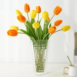 Kwiaty dekoracyjne 3PCS 47 cm Wysokiej jakości Tulip Artificial Flower Real Touch Bukiet Fałszywe nawilżanie na wesele domowe dekoracje ogrodowe