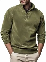 Autumn Winter Mens Polar Fleece Sweater Stand Neck Half Zip Tops Long Sleeve Sweatshirt Male Soild Color Hoodies 240202
