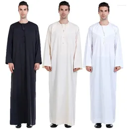 Abbigliamento etnico Uomo Thobe Thoub Islamico Musulmano Arabo Caftano Manica lunga Jubba Dubai Arabia Saudita Abito Daffah Caftano Abito Medio Oriente