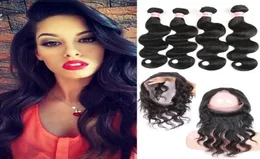 PRE PLUCKED 360 LACE FRONTAL BRAZILIAN VIRGIN HUMMA HÅRBUNDLAR Body Wave Hair Weaves 360 Spets Front med Bundles2686095