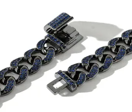 Hip hop mavi cz cz taş asfalt bling buzlu siyah 12mm yuvarlak Küba bağlantı zinciri kolyeler erkekler için rapçi mücevher damla 3471281