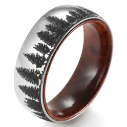 8mm Fir Trees Landscape Ring Domed Wooden Mens Wedding Band Rosewood Hunting Pure Engagement 240125