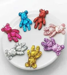 7st 3451mm Söt platt bakre harts Cabochon Glitter Little Bears Charms hängsmycken för DIY -dekoration örhänge Keychain -tillbehör A08850633