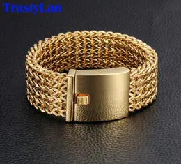 Trustylan 30mm Largo 22cm Lunghezza Bracciale Men039s Never Fade Colore oro Bracciale in acciaio inossidabile spesso Braccialetti Gioielli Armba1811432693