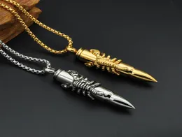 Todo o hip hop colares jóias Steampunk Cor Dourada Titânio Declaração de Aço Inoxidável Animal Escorpião Bala Pingente Necklac9111565