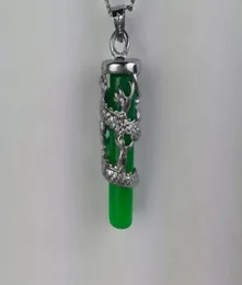 11 Green Jade Pendant Necklace Long Zhu Pendant Color Retention Plated Silver Jade Dragon Pillars hela C23362807