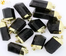 CSJA 1PC Natural Black Tourmaline ore Gems Ruk Surface Stone Healing reiki Bead Pendant Nunatak Energy Chakra Pendants for Men W8460515