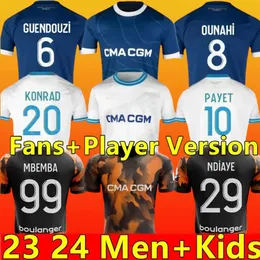 2023 2024 MAILLOT Marseilles 축구 저지 발자국 풋 큐 요리 Guendouzi Alexis Payet Clauss 축구 셔츠 남자 아이 베레 아웃 om Olympique Vitinha 팬 플레이어