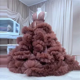 Puffy Ruffled Tiul azolle szaty plus size seksowne bez rękawów w szyku w szpic duże ciąży sesja zdjęciowa sukienki kobiety prawdziwy obraz