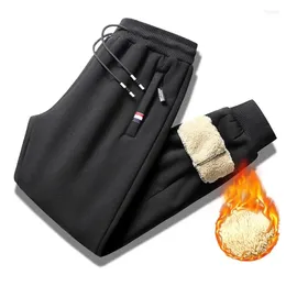 Calças masculinas engrossar quente longo homens inverno lambswool sweatpants zíper bolso casual fitness calças esportivas masculinas