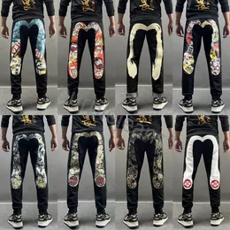 2024 Evisus Jeans Designer Mens Pants Jeans Evisulies M字型刺繍ストレートチューブワイドレッグパンツヒップホップロングエッジEVジーンズエヴィス